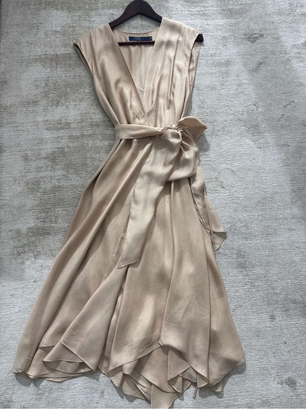 Polo by Ralph Lauren Soft Silk Beige Maxi Dress with Self-Tie Waist